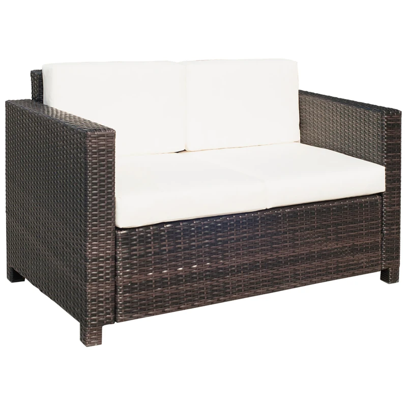Outsunny Canapé de jardin 2 places canapé droit 4 coussins déhoussables 130L x 70l x 80H cm résine tressée chocolat