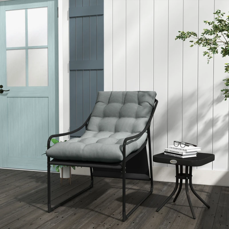 Outsunny Outdoor Lounge, Dikke Kussens, Roestvrij Stalen Frame, 62B x 110D x 88H cm, Grijs/Zwart
