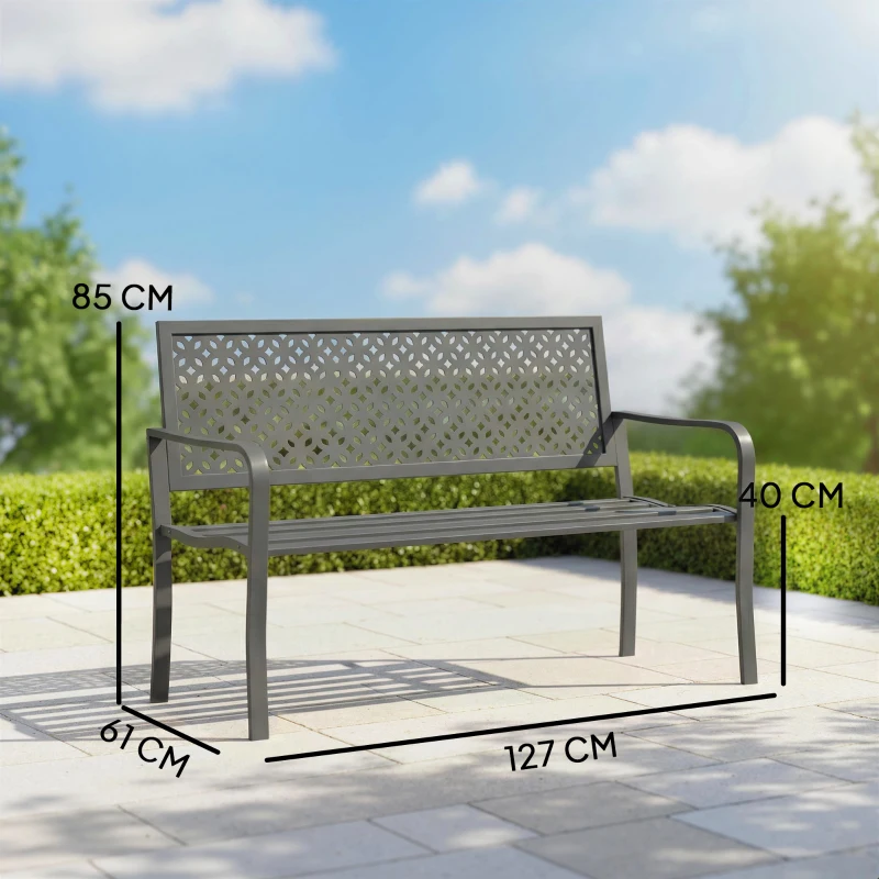 Outsunny Tuinbank 2-zits Metalen Weerbestendige Outdoor Bank met Roestbestendige Rugleuning, Geometrisch tot 240 kg