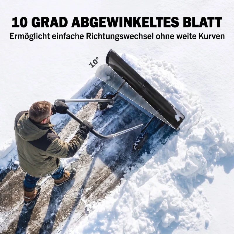 Outsunny Sneeuwschuiver 95 cm extra breed aluminium met wielen, verstelbare antislipgreep, schuin