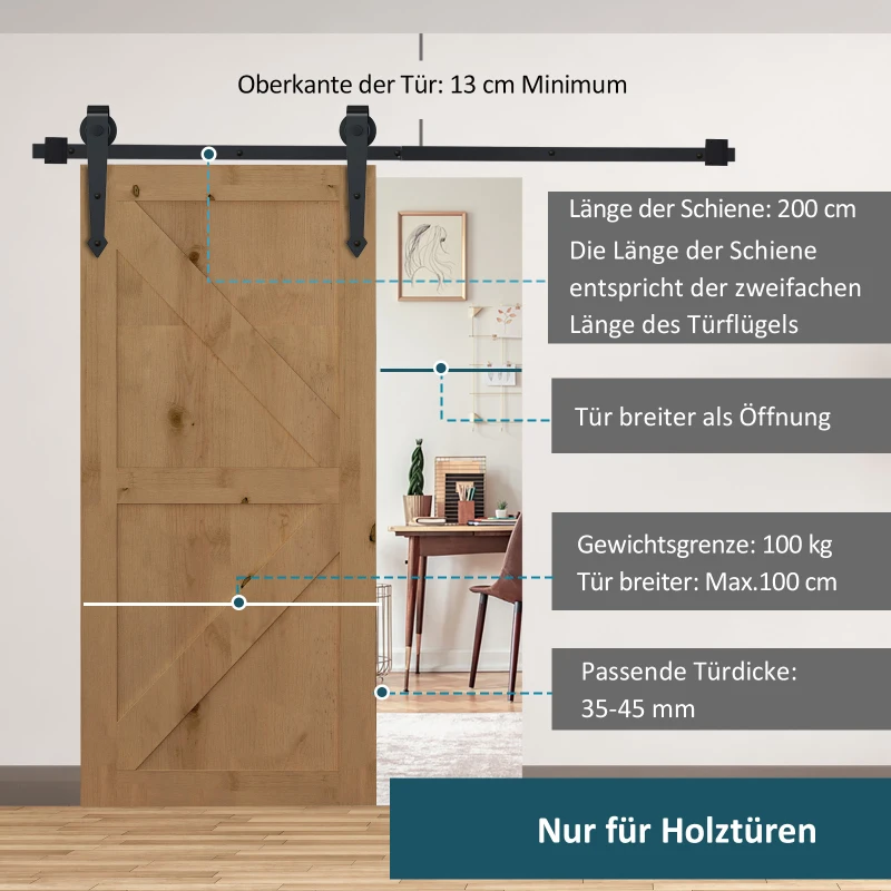 HOMCOM Schuifdeur-kit, rustiek design, koolstofstaal, draagt tot 100 kg per paneel