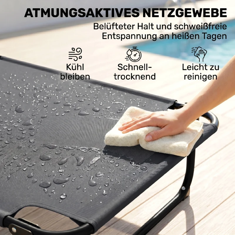 Outsunny Tuinstoel Ligstoel, opvouwbaar, weerbestendig, 194 cm x 72 cm x 89 cm, Zwart + Donkergrijs