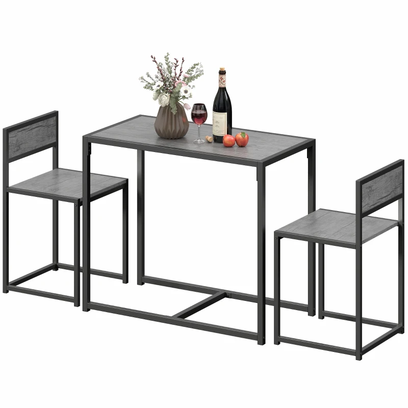 HOMCOM 3 Piece Table Stool Set - Charcoal Grey Wood-Effect