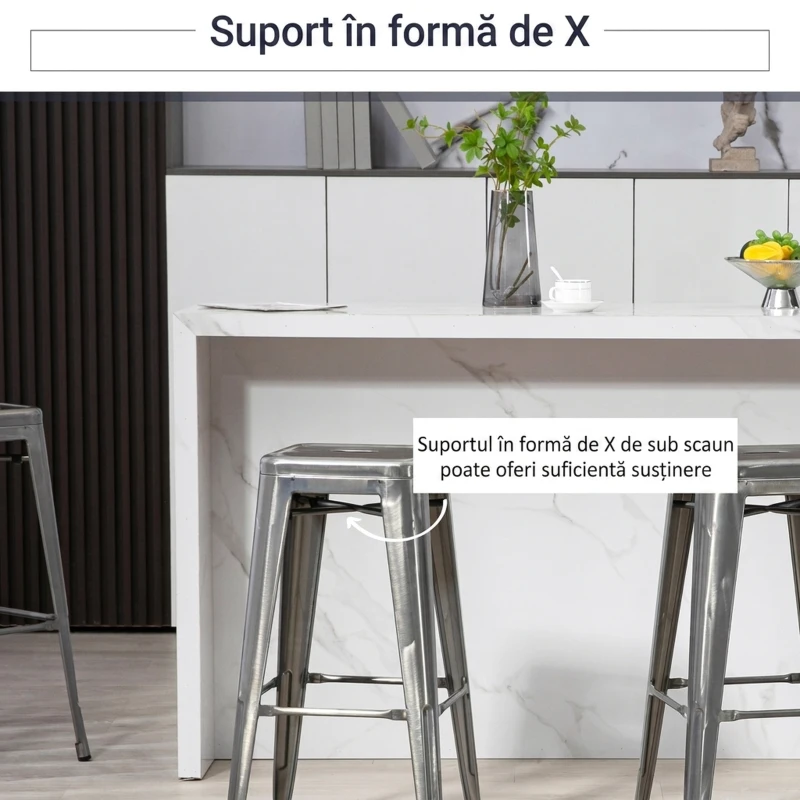 HOMCOM Set 4 Scaune de Bar din Oțel cu Suport pentru Picioare, Argintiu