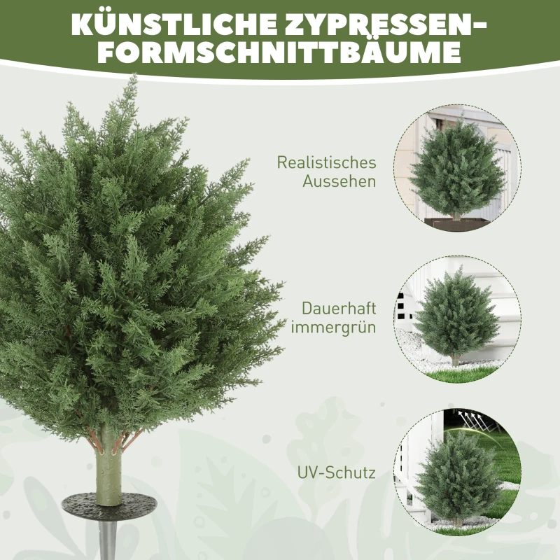 HOMCOM 2-delige set kunstplanten, UV-bestendige cipres kunstplant met 387 bladeren en grondspies, Ø40 x 60H cm, Groen