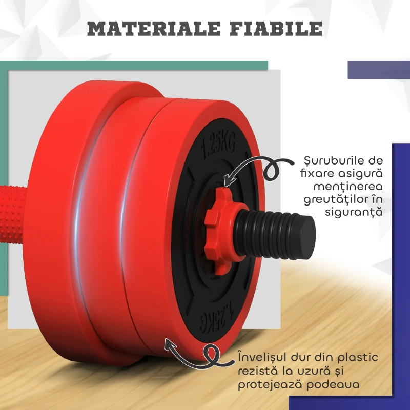 SPORTNOW Set Greutăți pentru Sală 4 în 1 de 30 kg, Convertibil în Kettlebell, 2 Gantere, Halteră și Suport pentru Flotări, Roșu