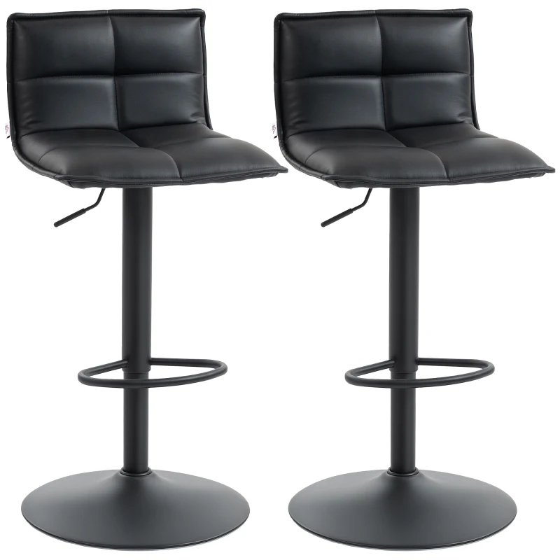 HOMCOM Set of Two Modern Faux Leather Bar Stools - Black