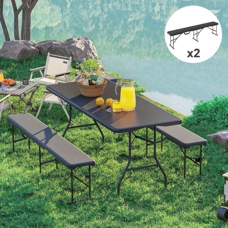 Outsunny Campingbank, Kunststof Buitenbank, Draagvermogen 240 kg, Zwart