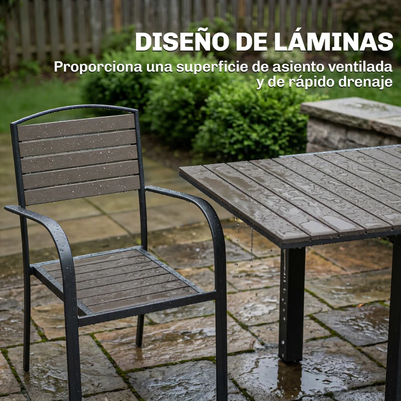 Outsunny Conjunto de Mesa y Sillas Jardín con Mesa Extensible Marco de Aluminio 8 Sillas y Tablero de Lamas de Madera Plástica
