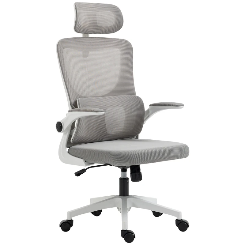 Vinsetto Bureaustoel, in hoogte verstelbaar, kantelbare rugleuning, verstelbare hoofdsteun, tot 120 kg, 60x59x114-122 cm, Grijs(m-10)