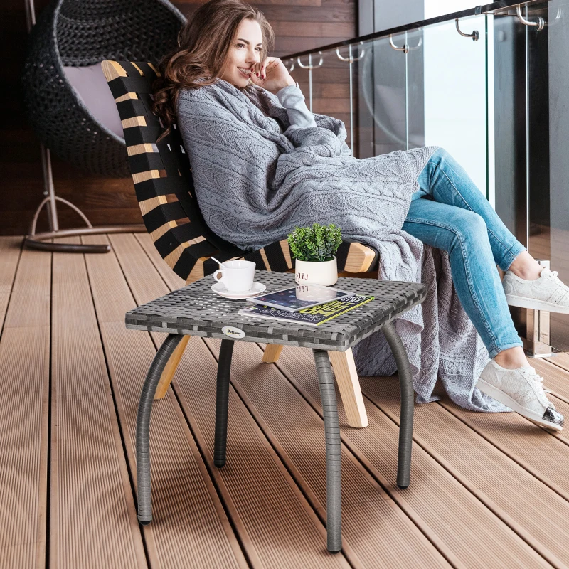 Outsunny Table basse de jardin style cosy chic table d'appoint métal époxy résine tressée imitation rotin gris