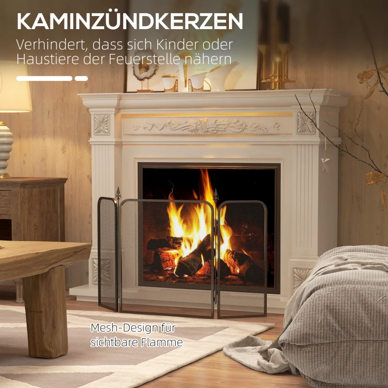 HOMCOM Vouwbaar Haardscherm met 3 Panelen, Vonkenscherm voor Woonkamer en Slaapkamer, Metaal, 96 x 56 cm, Zwart