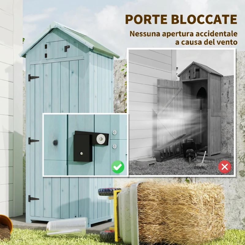 Outsunny Casetta da Giardino Porta Attrezzi in Legno con 3 Ripiani, 77x54.2x179cm, Blu