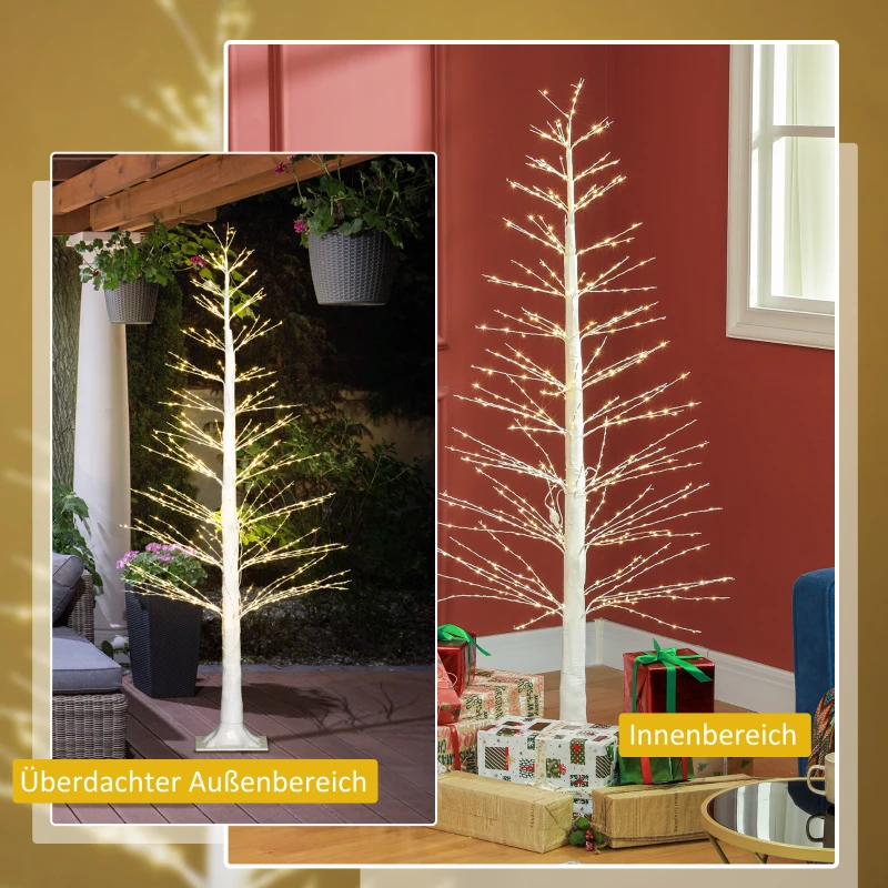 AOSOM Kunstkerstboom met LED-verlichting, 180 cm hoge kerstboom, realistische schors, Wit