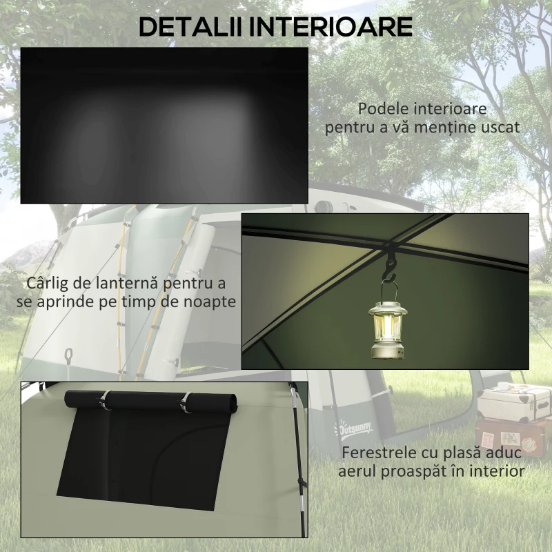 Outsunny Cort de Camping pentru 4 Persoane, Impermeabil, cu Zonă de Dormit și Zonă de Zi, din Poliester, 460x300x200 cm, Verde