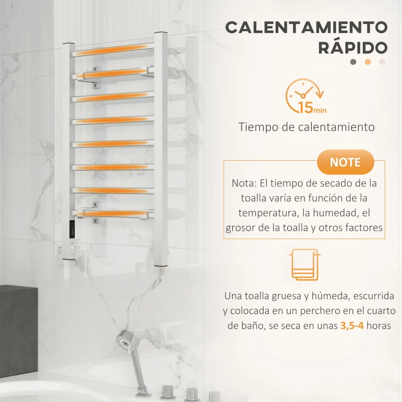HOMCOM Toallero Eléctrico de Pared o Suelo con Función de Temporizador y 8 Barras 53x35x90 cm Plata