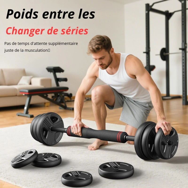 Set d'haltères réglable 5‑en‑1, lot de 2, absorbant les chocs, protège-sol, inoxydable et sans odeur, 57,5x29x17,5 cm, Noir