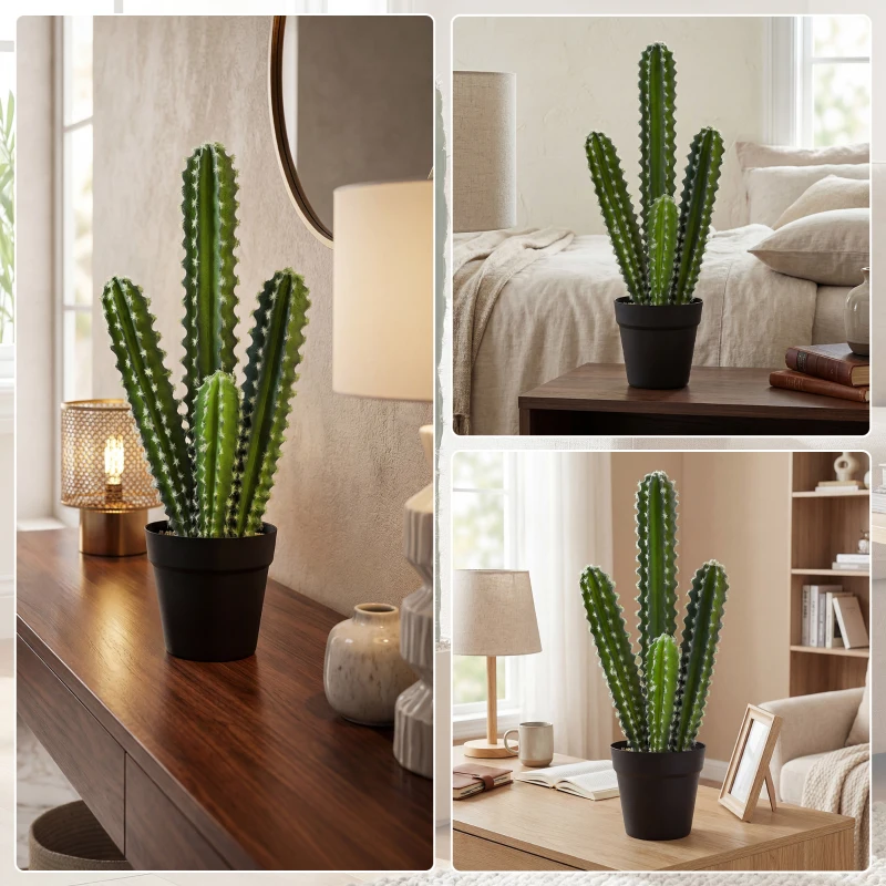 HOMCOM Kunstplant kaktus 53 cm kunstplant in pot voor thuis, kantoor