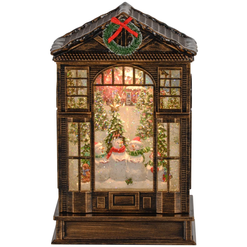 HOMCOM Christmas Snow Globe Lantern with Lights, Musical Snow Globe with Swirling Glitter, Battery Operated Musical Christmas Decoration for Holiday Party Gift, Bronze Tone