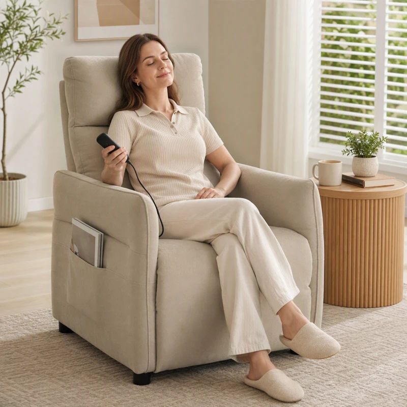 HOMCOM Recliner Armchair, Push Back Recliner Chair with Massage & Heat, Adjustable Armrests, Dual Side Pockets, Beige