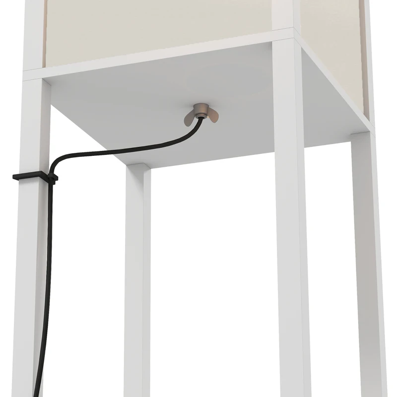 HOMCOM Vloerlamp met 3-laags rek, voetschakelaar, USB-poorten, MDF, wit