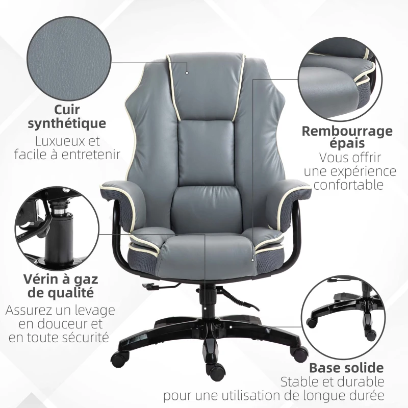 Vinsetto Fauteuil de Bureau Gamer Chaise de bureau Ergonomique Hauteur réglable Dossier Bascule et Inclinable Pivotante à 360°