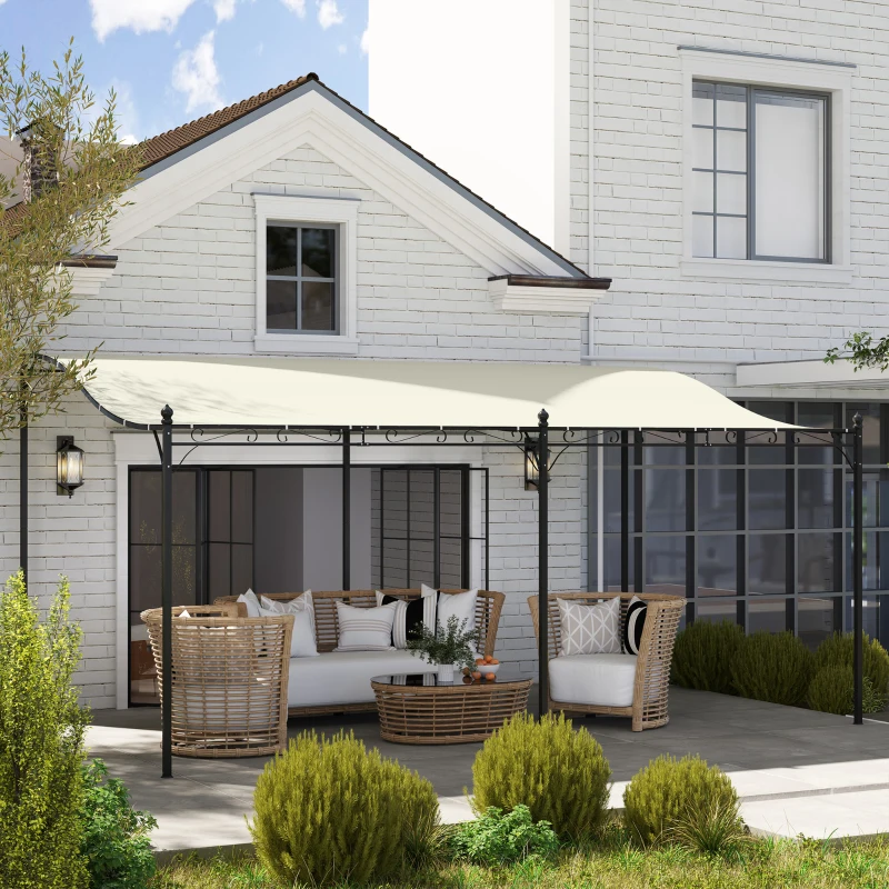 Outsunny 3 x 5 m pergola, flexibel tuindak met waterdichte doek en metalen frame, schaduwgever, Crèmewit(m-8)