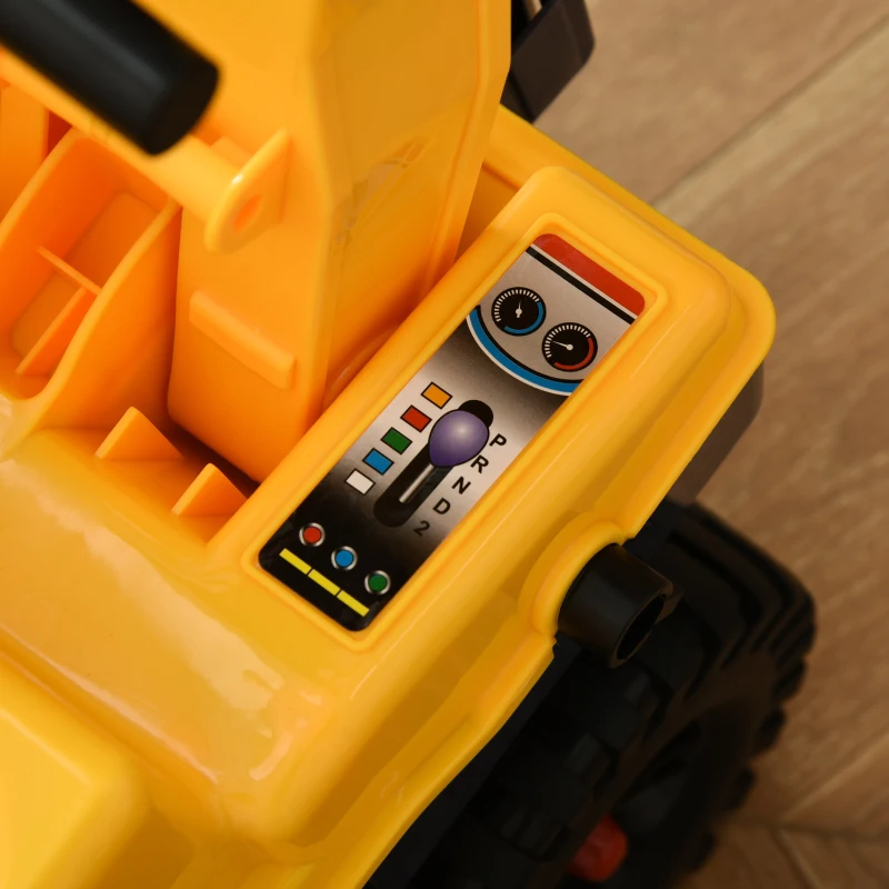HOMCOM Ruspa Giocattolo 2 in 1 con Escavatore e Mordente, Vano Nascosto, Gioco Cavalcabile Bambini 2-3 Anni, 90x28x58cm, Giallo