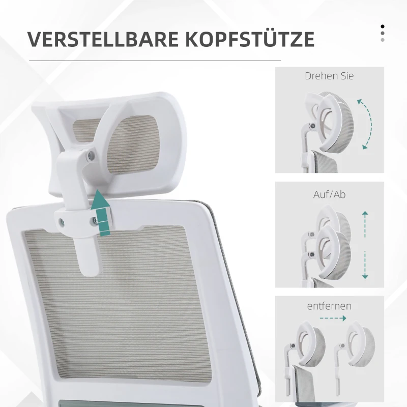 Vinsetto Bureaustoel Schrijftafelstoel Kantoorstoel, in hoogte verstelbaar, 1 Hoofdsteun, 58 x 61 x 119 cm, Grijs(m-7)