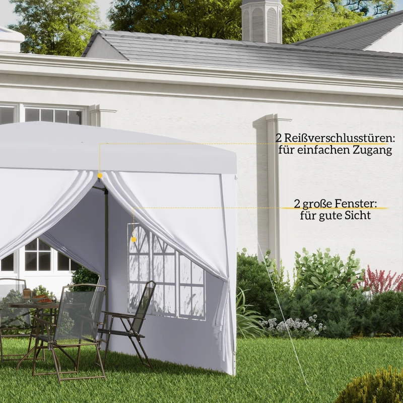 Outsunny Paviljoen, Partytent, 4 afneembare zijwanden, 2 ramen, metalen frame, 2,95 x 2,95 m, Wit