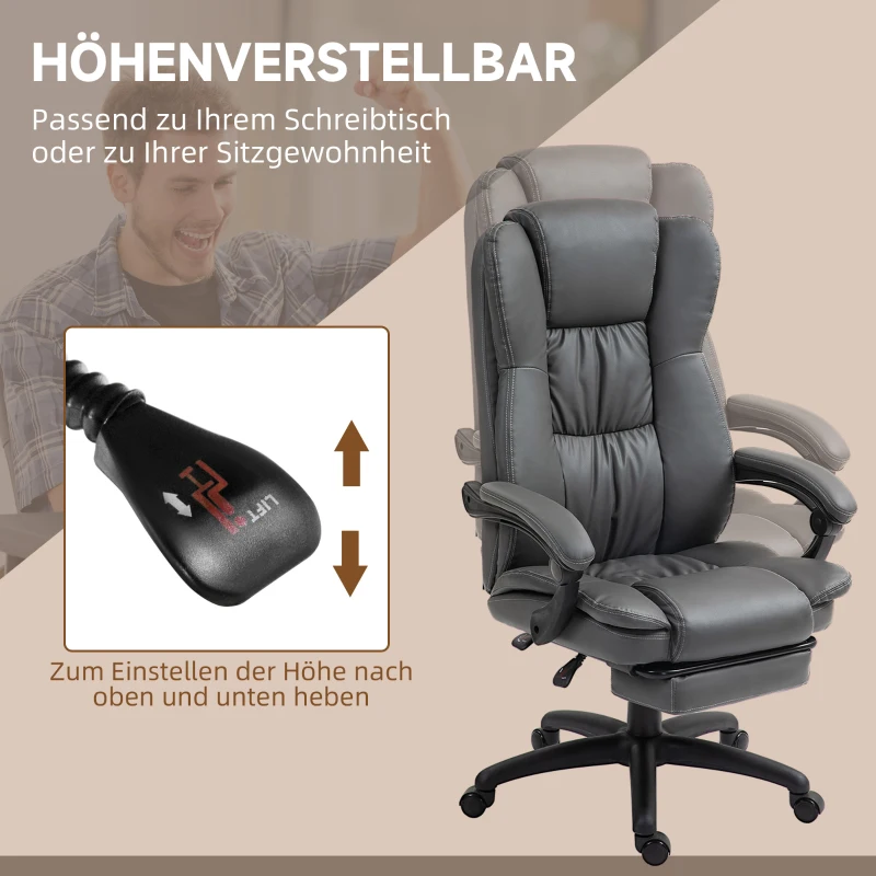 Vinsetto Verstelbare draaistoel met voetsteun, hoofdsteun, massagefunctie, kunstleer, 68,5x68,5x113-121cm, donkergrijs