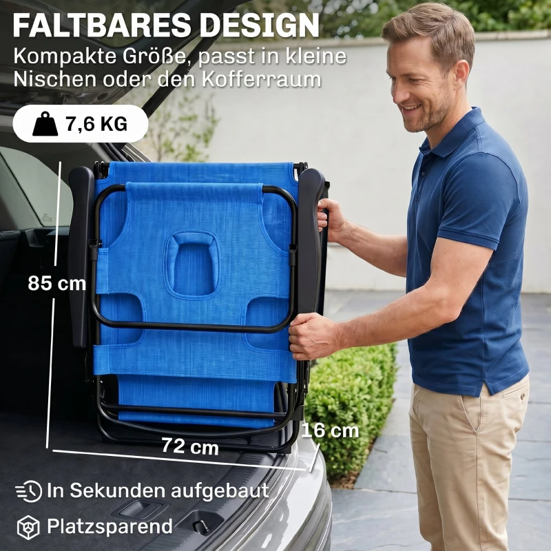 Outsunny Tuinligstoel Zonneligstoelen Relaxligstoel, Opvouwbaar, Weerbestendig, 194 cm x 72 cm x 31 cm, Zwart + Donkerblauw