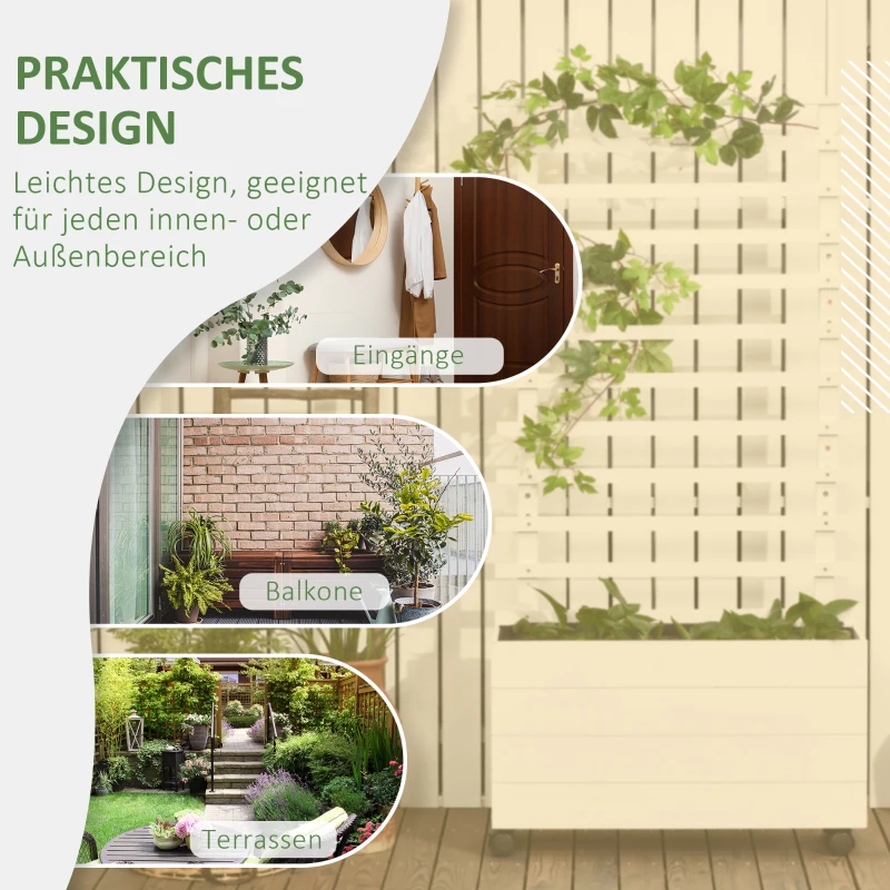 Outsunny plantenbak met trellis wielen bloembak met trellis hout wit