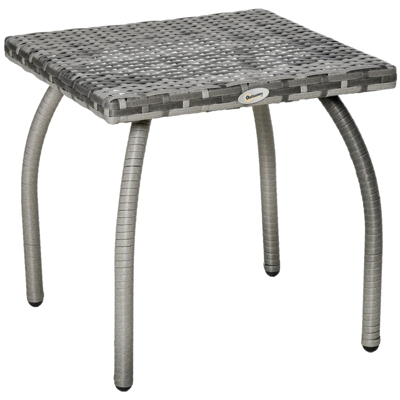 Outsunny Table basse de jardin style cosy chic table d'appoint métal époxy résine tressée imitation rotin gris