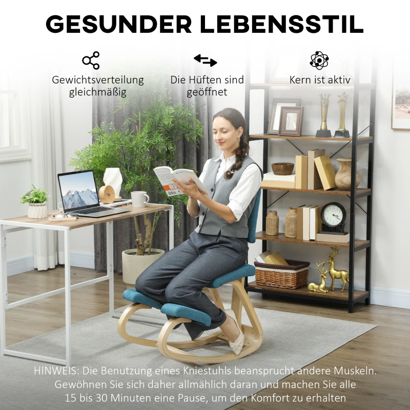 HOMCOM Ergonomische kniekruk, gezondheidsstoel voor thuis, kantoor, meditatie Donkerblauw