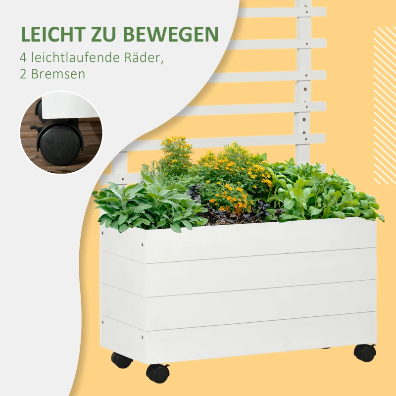 Outsunny plantenbak met trellis wielen bloembak met trellis hout wit
