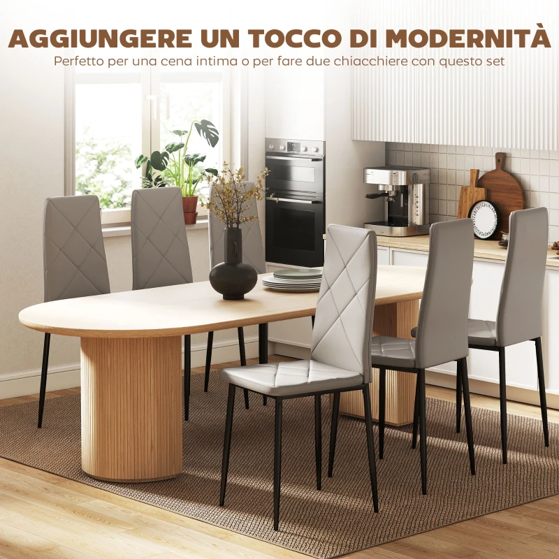 HOMCOM Set di 6 Sedie da Pranzo Moderne con Schienale Alto in Finta Pelle e Acciaio, 41x50x97 cm, Grigio