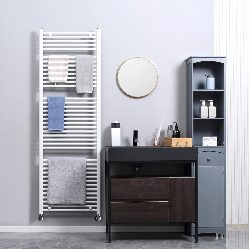 HOMCOM Termoarredo Bagno Scaldasalviette a 39 Barre in Acciaio, 60x180cm, Bianco