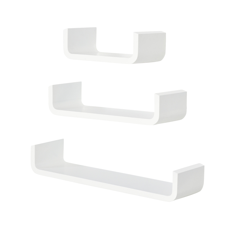HOMCOM Lot de 3 étagères murales flottantes design contemporain courbé kit fixation inclus MDF blanc