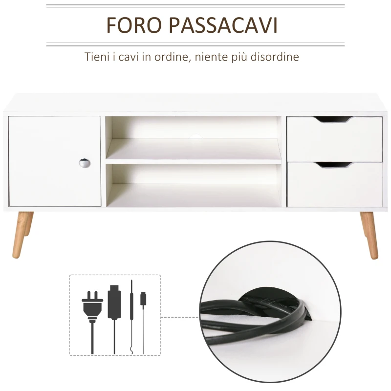 HOMCOM Mobile TV Moderno in Legno Bianco, Mobile Porta TV di Design per TV Max. 50" 120x28x44cm