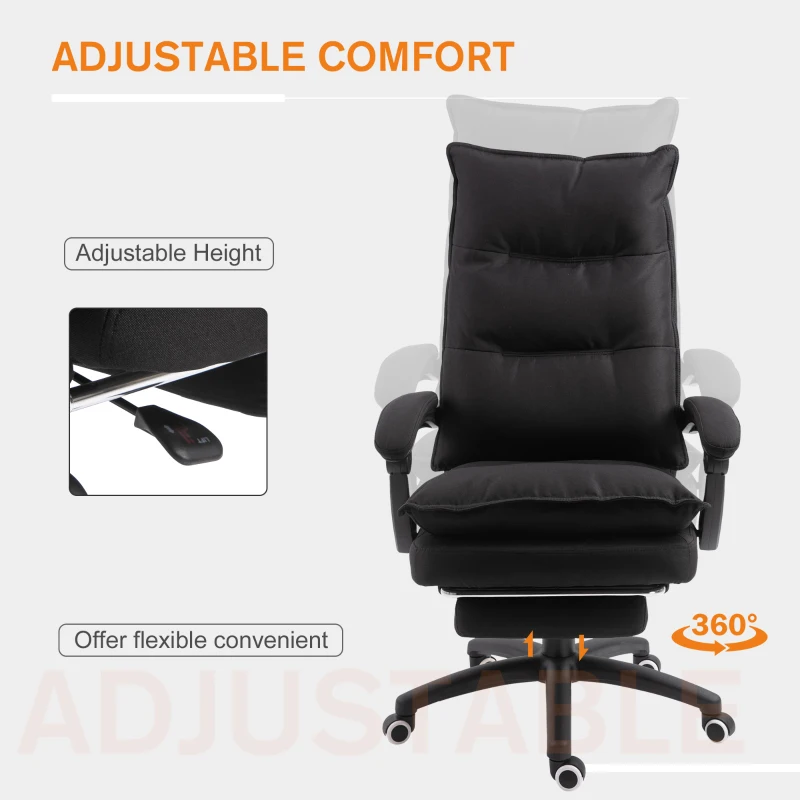 Vinsetto Sedia da Ufficio ad Altezza Regolabile con 6 Punti Massaggianti, in Tessuto Effetto Lino, 70x62x120-130 cm, Nero