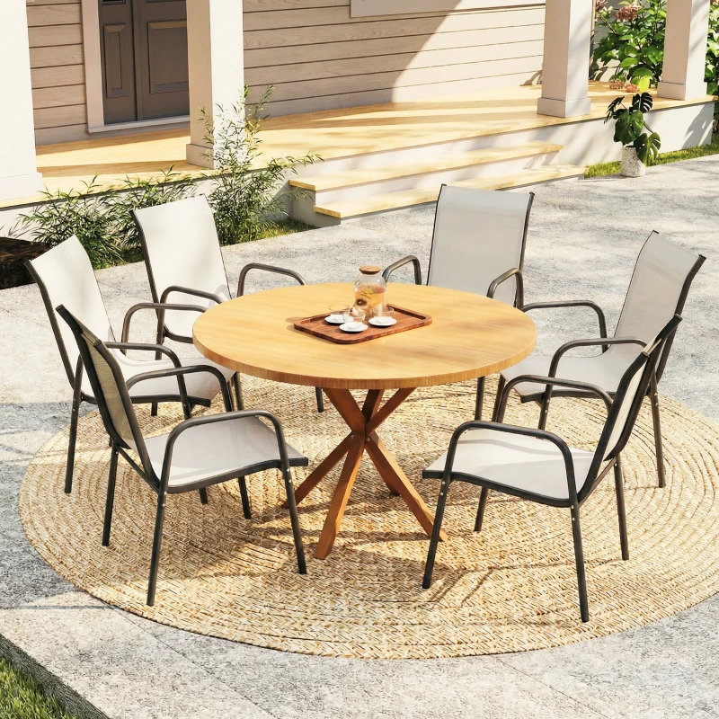Outsunny Conjunto de 6 Cadeiras de Jardim Empilháveis com Apoio de Braços Assento e Encosto em Malha Respiráveis 51x69x87 cm Cinza