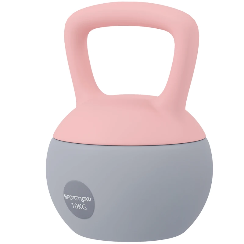 SPORTNOW Pesa Rusa 10 kg Kettlebell Relleno de Arena Metálica Mango Antideslizante para Entrenar en Casa 21x21x30cm Rosa y Gris