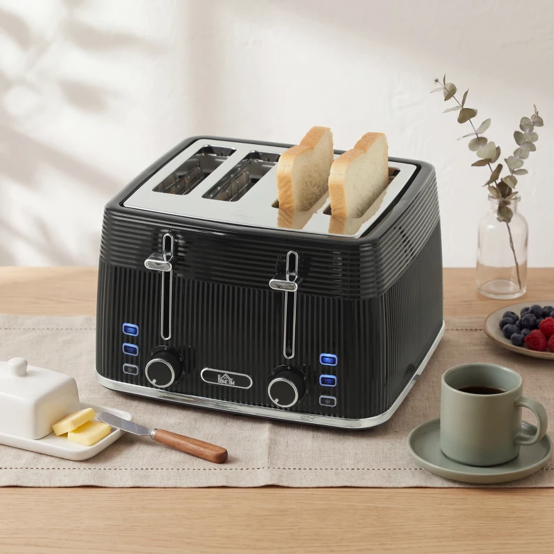 HOMCOM 4 Slice Toaster with 7 Browning Levels, Bread Toaster with Removable Crumb Tray, Black