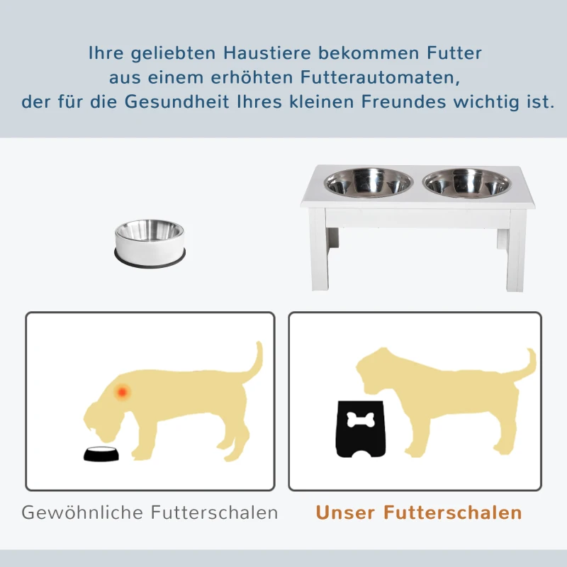 PawHut Honden-Voerstation, Antislip, 44 x 24 x 15cm, Wit, 0,9L per Bak