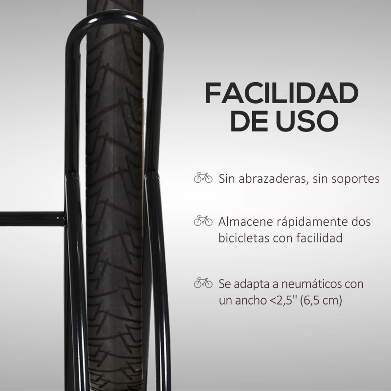 HOMCOM Soporte para Aparcar 2 Bicicletas, Aparcamiento Estacionamiento para Bicis, Inferir 65mm de Ancho, Fácil de Montar, Almohadilla Antideslizante, Interior y Exterior, 60x54x57 cm, Negro