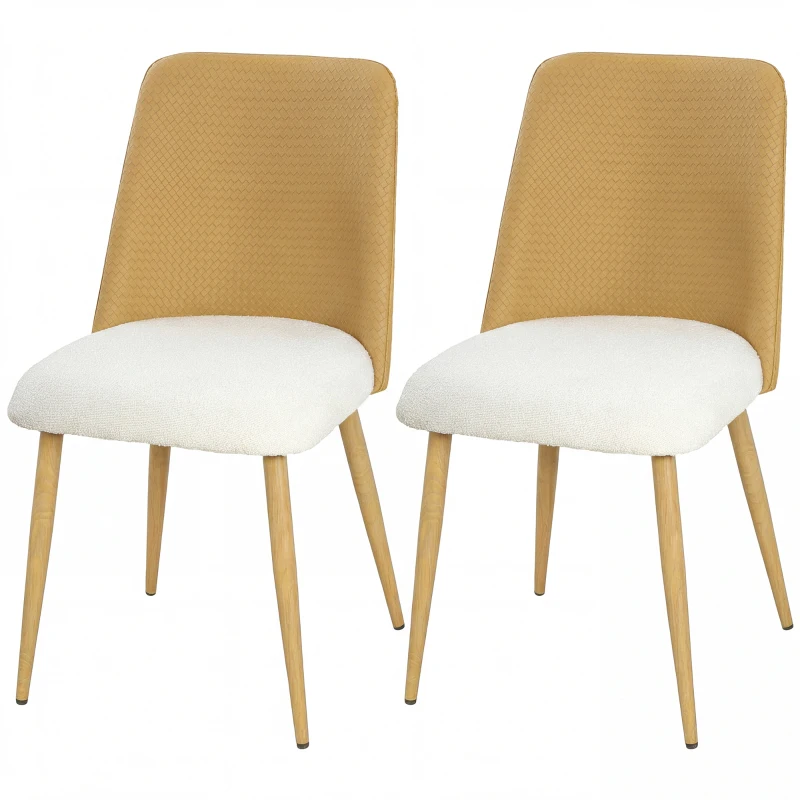 HOMCOM Juego de 2 Sillas de Cocina con Respaldo de PU de Imitación Ratán Patas de Acero y Asiento Acolchado Marrón y Beige