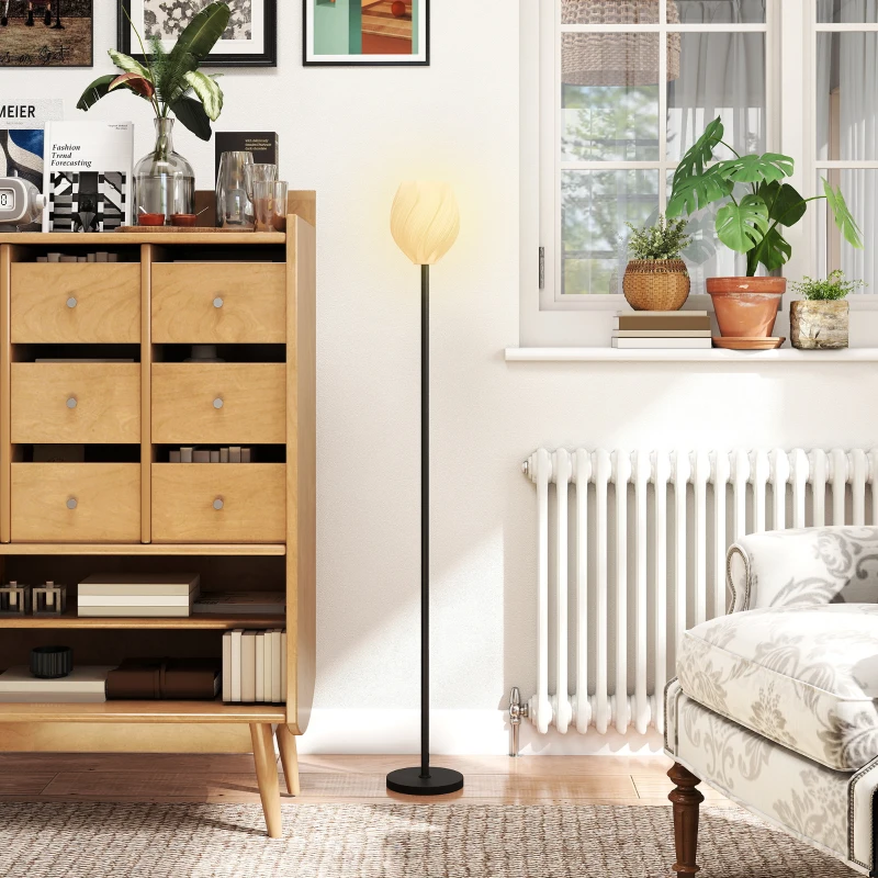 HOMCOM Flower Floor Lamp for Living Room, 3D Printed Modern Standing Lamp with Rose Shade & Foot Switch, Minimalist Tall Pole Lampshade for Bedroom, Office, E27 Holder without Bulb (25W Max), White