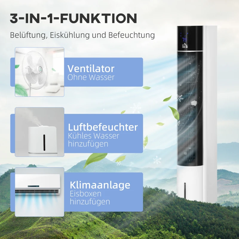 HOMCOM Kolomventilator, airconditioner in kolomvorm, 52° draaibaar, stille werking, 3 bedrijfsmodi, 3 snelheden