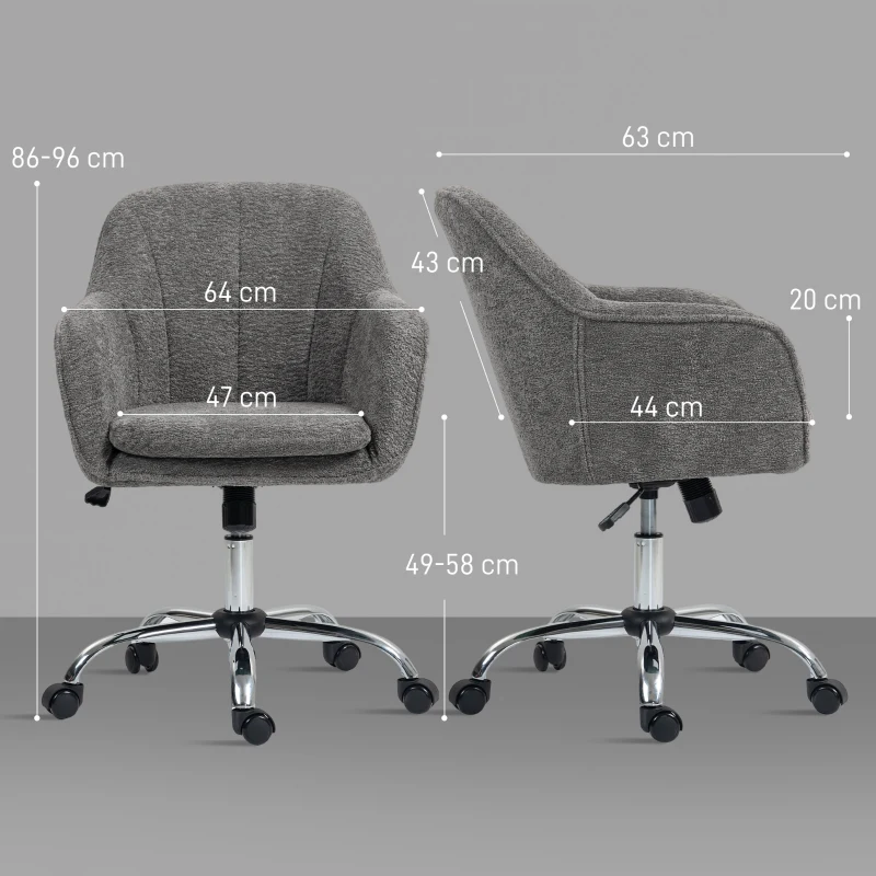 HOMCOM Chaise de bureau, fauteuil de bureau ergonomique réglable en hauteur, siège pivotante, fonction de bascule, gris